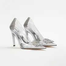 Good American Translucent CINDER-F*CKING-RELLA Jeweled Pumps
