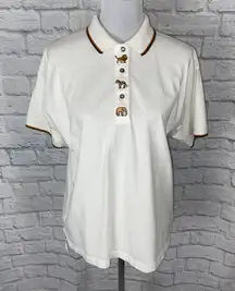 women L 100% cotton golf polo w/embroidered lion zebra and elephant