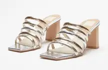 Dolce Vita Evereve Pharo Metallic Strappy Square Toe Heels Size 9.5