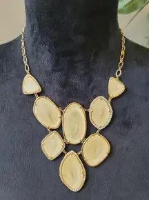 Women's Statement Gold Necklaces With Cream Gemstones And Lobster Claw Lock