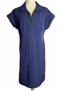 Peck Peck Weekend Half Zip Shirt Dress M Blue Short Sleeve Pockets Collared