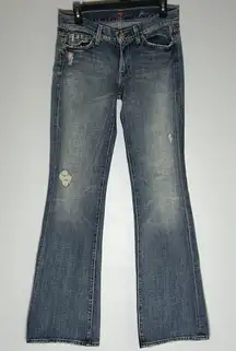 7 For All Mankind Flare Jeans Women's Size 28 Havana Rhinestone Pocket Mid Rise