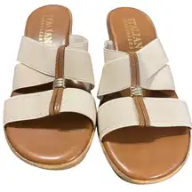 Italian Shoemaker Slip On Wedge Sandals SZ 7 Beige Flex Strap Open Toe
