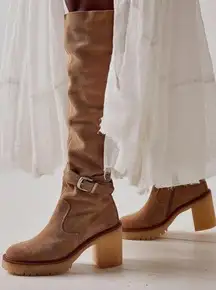 Free People Jasper Tall Boot in tan NEW size 6.5 chunky heel boho western