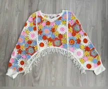 House of Harlow 1960 Crochet Floral Fringe Sweater Boho Festival One Size NWOT