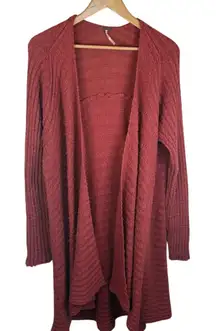 Free People Size‎ Large Wool Blend Terracotta Long Boho Lagenlook Cardigan