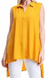 Fever Mustard Yellow Button Up Collared Tank Top Women’s Small Oversized