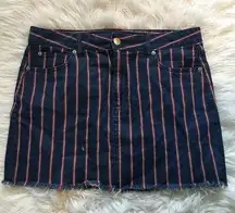 nwt american eagle denim red/white/blue pinstripe skirt size 14
