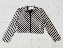 Vintage Raul Blanco 80s Gold Black Striped Crop Open Front Womens Blazer Size 12