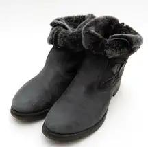 Anthropologie YIN Black Leather Fur Lined Ankle Boots Size 39 US 8.5‎