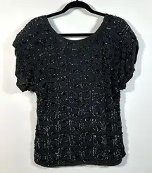 Oleg Cassini 100% Silk Sequins Beaded Luxury Vintage Evening Top Women Small
