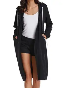 New Black Zip up Tunic Sweatshirt Long Hoodie Jacket M