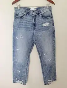 Kancan Medium Wash Ripped Raw Hem Mid Rise Distressed Blue Denim Jeans No Sz Tag