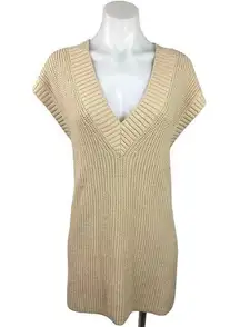 H&M  Women's Beige Deep V-Neck Cap Sleeve Knit Pullover Sweater Vest Dress Size M