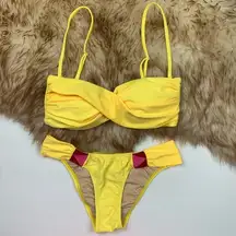 6 Shore Road Yellow Bikini Pink Embroidered Swim S Swimsuit Resort Summer Bright