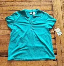 Caribbean Joe  Island Supply Co Petite Collared Polo Top Pappagallo Teal Size Lg