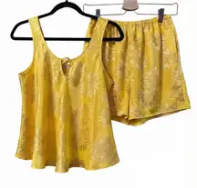 VTG Victoria's Secret Pajama Set Tank Shorts Sunburst Floral Satin Pink Size S