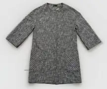 Stile Benetton Cropped Sleeve Black‎ and White Tweed Long Jacket 8/M Office Work