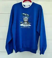 Country Store Women’s Large Blue Let is Snow Cat Lover Sweatshirt