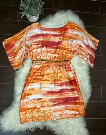 Jessica Howard orange tie dye bell sleeved rouch waisted belted dress sz 8