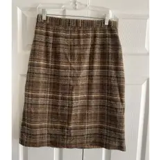 Brown Tweed Plaid Midi Pencil Skirt Size 10 Academia Preppy Old Money