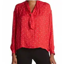 Maje Lipia Tie-Neck Blouse Floral Polka Dot Rouge Red Viscose Women’s 1 Small