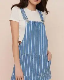 Garage Blue denim and white striped overall dress never worn