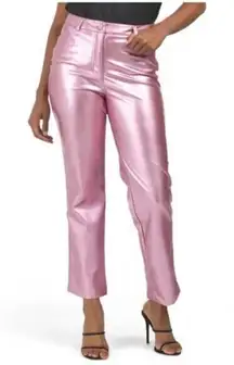 NWT Rachel Zoe High-Rise Metallic Pink Soft Faux Leather Ankle Pants, 10
