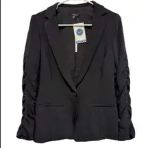 Drew Black Blazer Single Button Ruched Sleeve  Size XS Tailored Polished