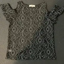 LOFT Floral white and black sheer lace‎ top size small