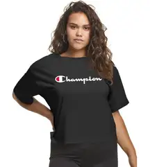 Champion Women's‎ Cropped Tee Script Logo T-Shirt Black Plus Size 1X NWT