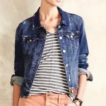 Pilcro and the Letterpress Denim Jean Jacket Leather Tabs Medium Wash Size S