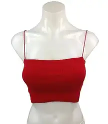 Zara Red Ribbed Knit Stretch Square Neck Thin Strap Camisole Crop Tank Top Sz S