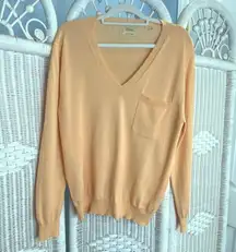 Elie Tahari V-Neck Sweater Minimalist Luxe Knit Quiet Luxury Capsule Light Melon