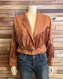 Beulah Faux Suede Coral Fringe Jacket Size L