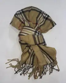 Unbranded Acrylic Plaid Fringe Check Tan Luxury Old Money Designer Fancy Scarf