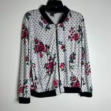 ROBERT LOUIS Floral Print Pink Black Lightweight Silky Bomber Zip Jacket Large