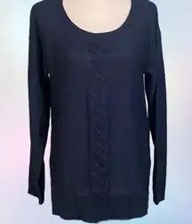 JOE FRESH navy knit sweater with a wide cable knit stripe in front. Large. EUC