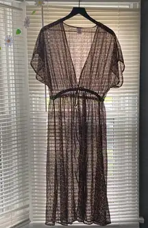 Leopard print tie front beach swim maxi kimono caftan, size L/XL