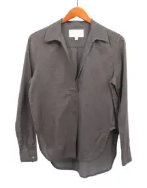 Brochu Walker Collared Top Blouse Shirt Cotton Popover Long Sleeve Gray S