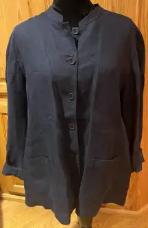 Eileen Fischer Button Front Mandarin Collar Linen Jacket Shirt‎ Shacket Size XL