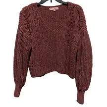 Crave Fame Pullover Womens Large Crop Sweater Bishop Sleeve Knit