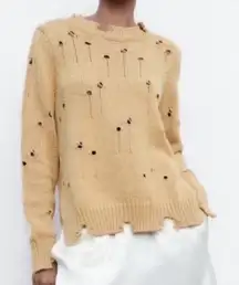 Zara Distressed Crew Neck Tan
Sweater (Size Small)