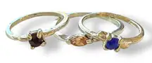 Silver 3 Multi Finger Ring Lot With Gemstones Size 6 and 9