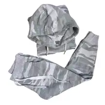 Aerie Camo Lounge Set XS Hoodie & Crop Joggers Gray Green