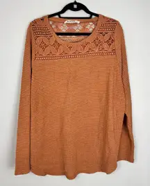 Three Bird Nest Waffle Knit Oversized Eyelet Boho Tunic Thermal Brown Size XL