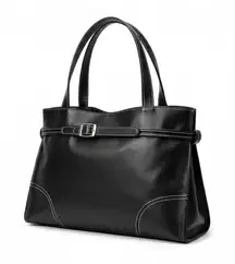 Black Top Handle Bag with White Stitching