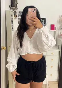 ZARA White Cropped Puff Sleeve Top