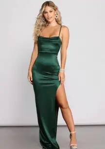 Lola High Slit Satin Silk Dress Green
