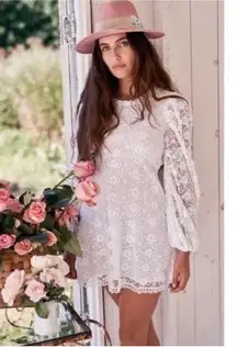 LoveShackFancy Leira Lace long sleeve  
Mini Dress NEW